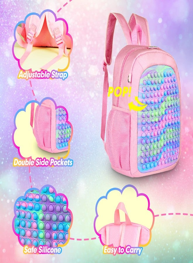 BuQueHM Large Pop Fidget Backpack for Girls, Pop it Bags&pop it Notebook and Pencil Case for Kids' Fidget School Supplies for Elementary Student Stress Relief, Great Birthday Present Gift for Kids - Image 3
